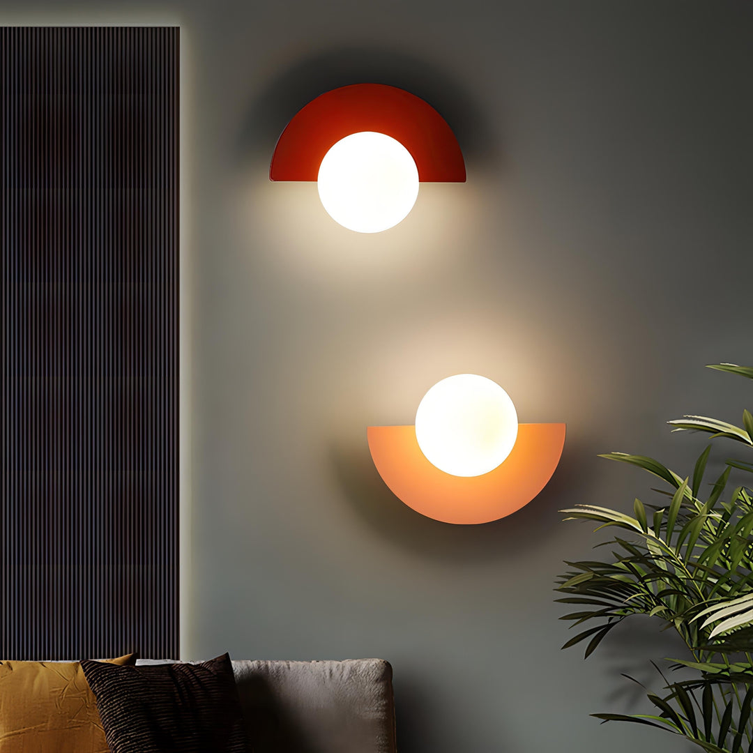 Nordic Style Metal Wall Lamp with semicircle shape, LED light, available in Black, Cool White, Green, Red, Warm White, Yellow