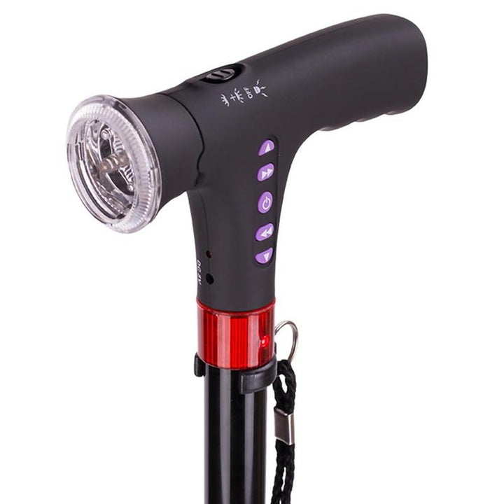 Nordic walking poles with bright LED lights for safe night hiking, trail walking, and outdoor exploration.