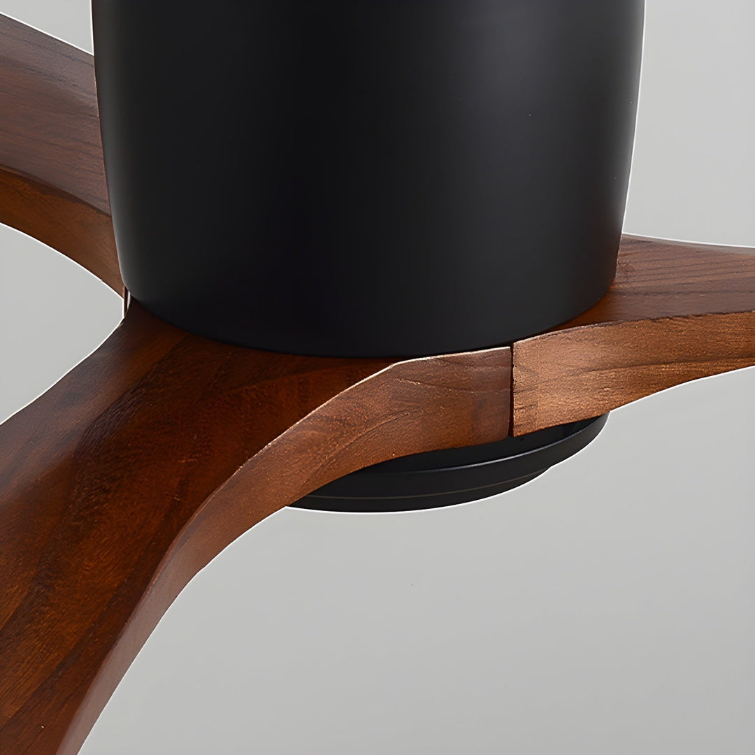 "Nordic Wooden Ceiling Fan Light with sycamore blades and LED, remote-operated for modern home decor."