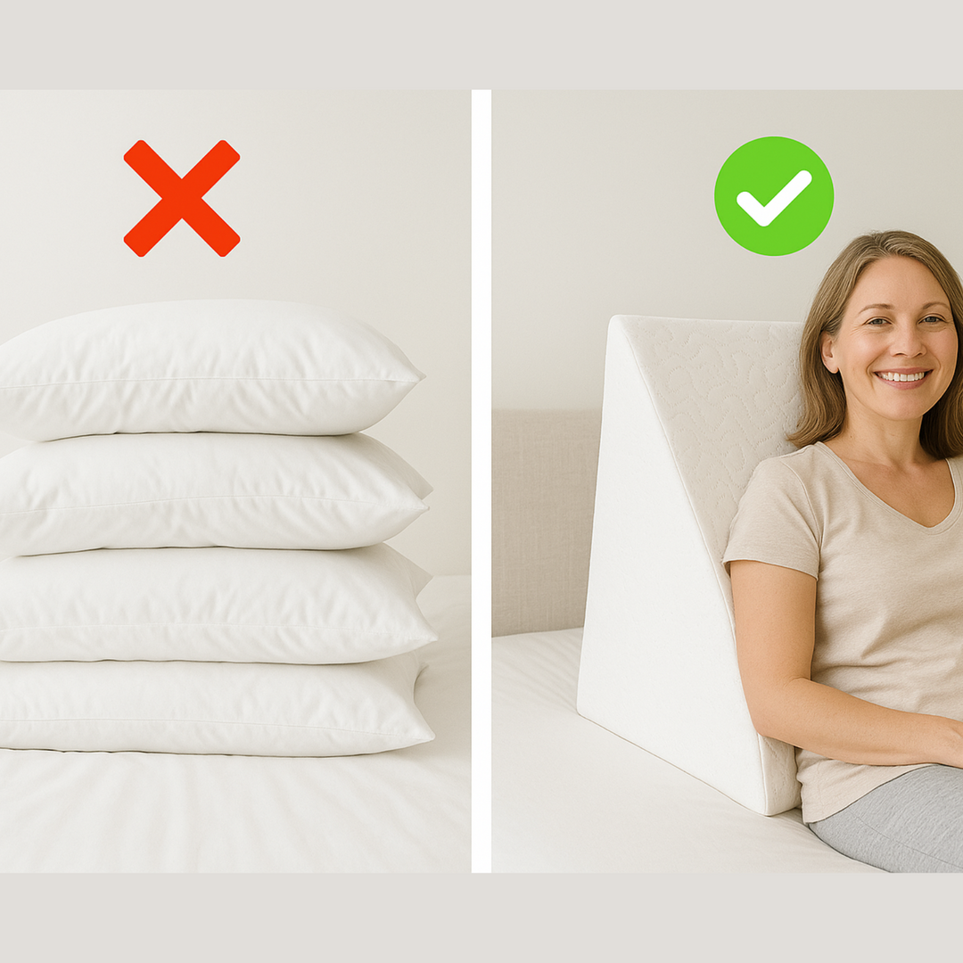 Orthopaedic triangle wedge pillow in white, offering reflux relief, post-surgery support, improves posture and circulation.