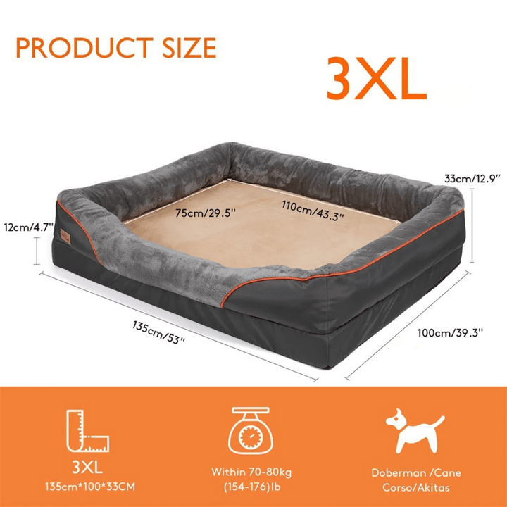 Orthopedic memory foam dog bed, large size, cushioned interior with cotton-padded bolster, perfect for large breeds.