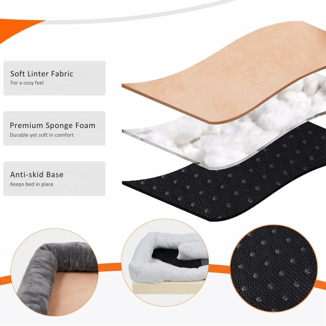 Orthopedic memory foam dog bed, large size, cushioned interior with cotton-padded bolster, perfect for large breeds.