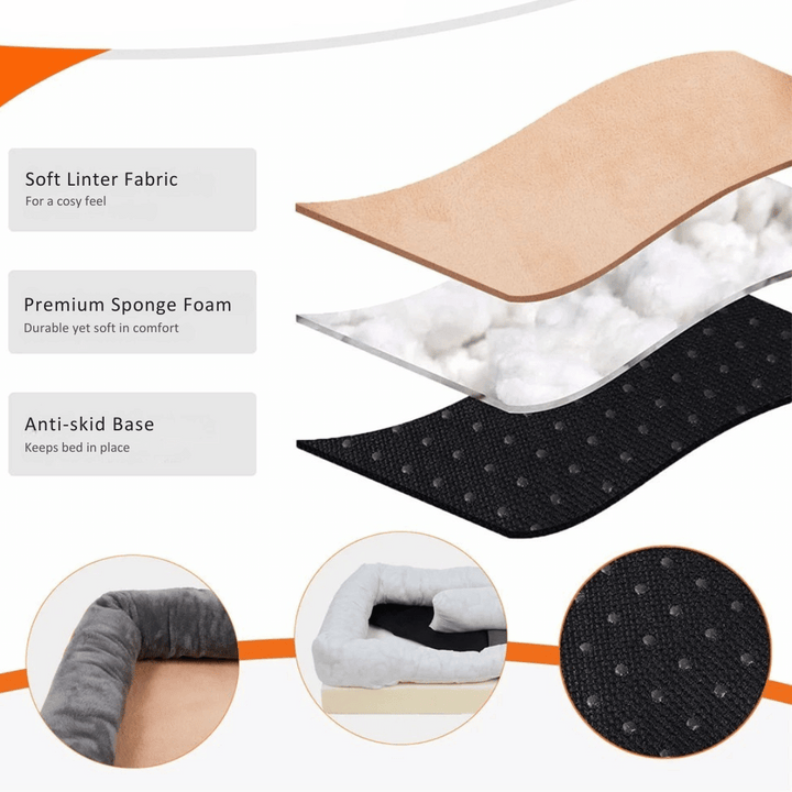 Orthopedic memory foam dog bed, large size, cushioned interior with cotton-padded bolster, perfect for large breeds.