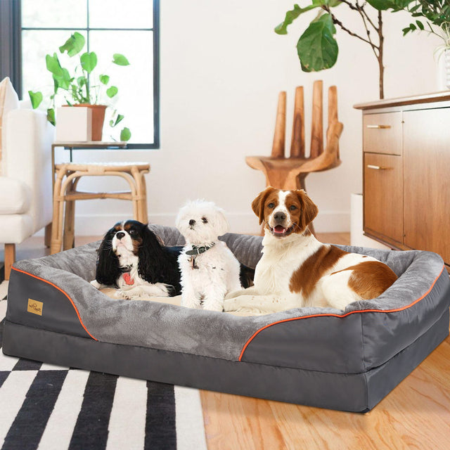 Orthopedic memory foam dog bed, large size, cushioned interior with cotton-padded bolster, perfect for large breeds.