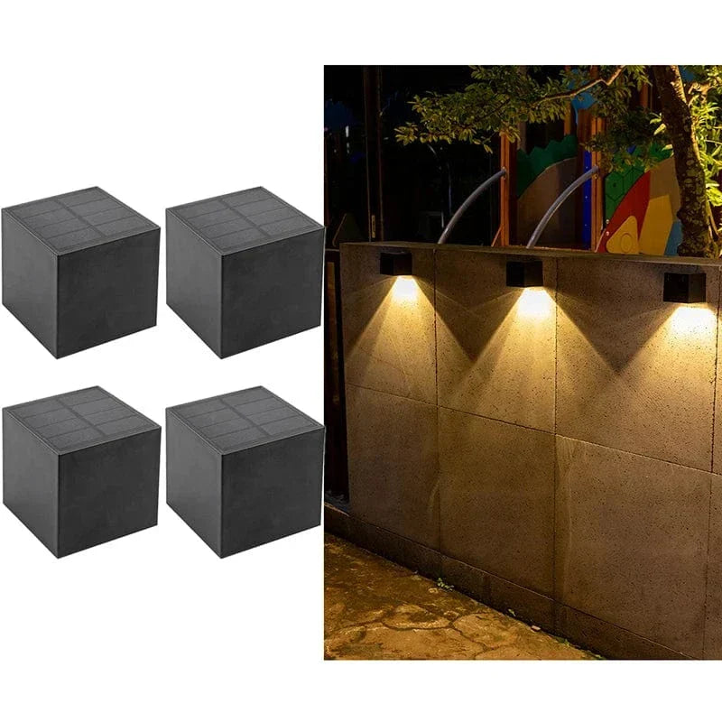 "Outdoor LED solar wall light, European style, waterproof, garden lamp, IP65, black and gold finish, elegant design"