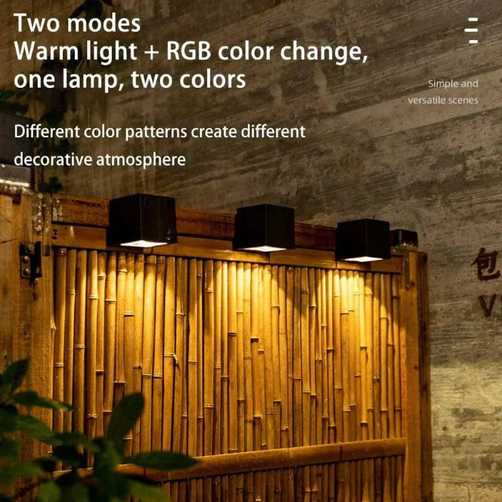 "Outdoor LED solar wall light, European style, waterproof, garden lamp, IP65, black and gold finish, elegant design"