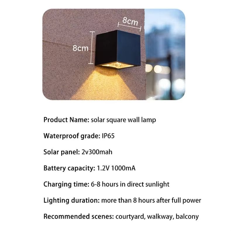 "Outdoor LED solar wall light, European style, waterproof, garden lamp, IP65, black and gold finish, elegant design"