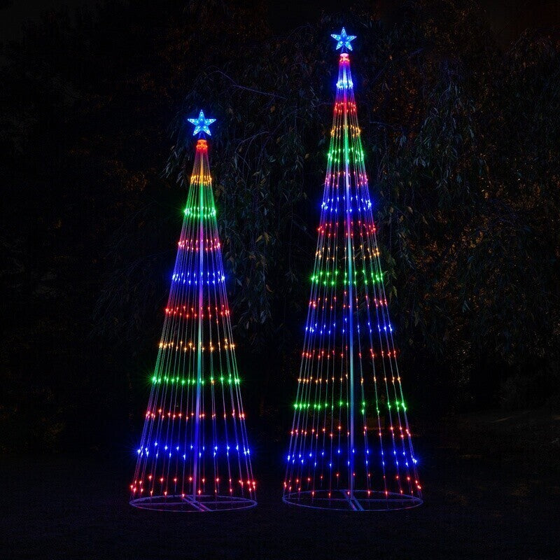 Waterproof multicolor LED animated Christmas tree lights, ideal for outdoor garden decor.