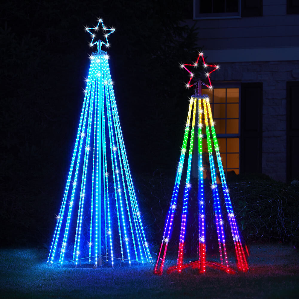 Festive outdoor multicolor LED animated Christmas tree, creating a stunning light show.