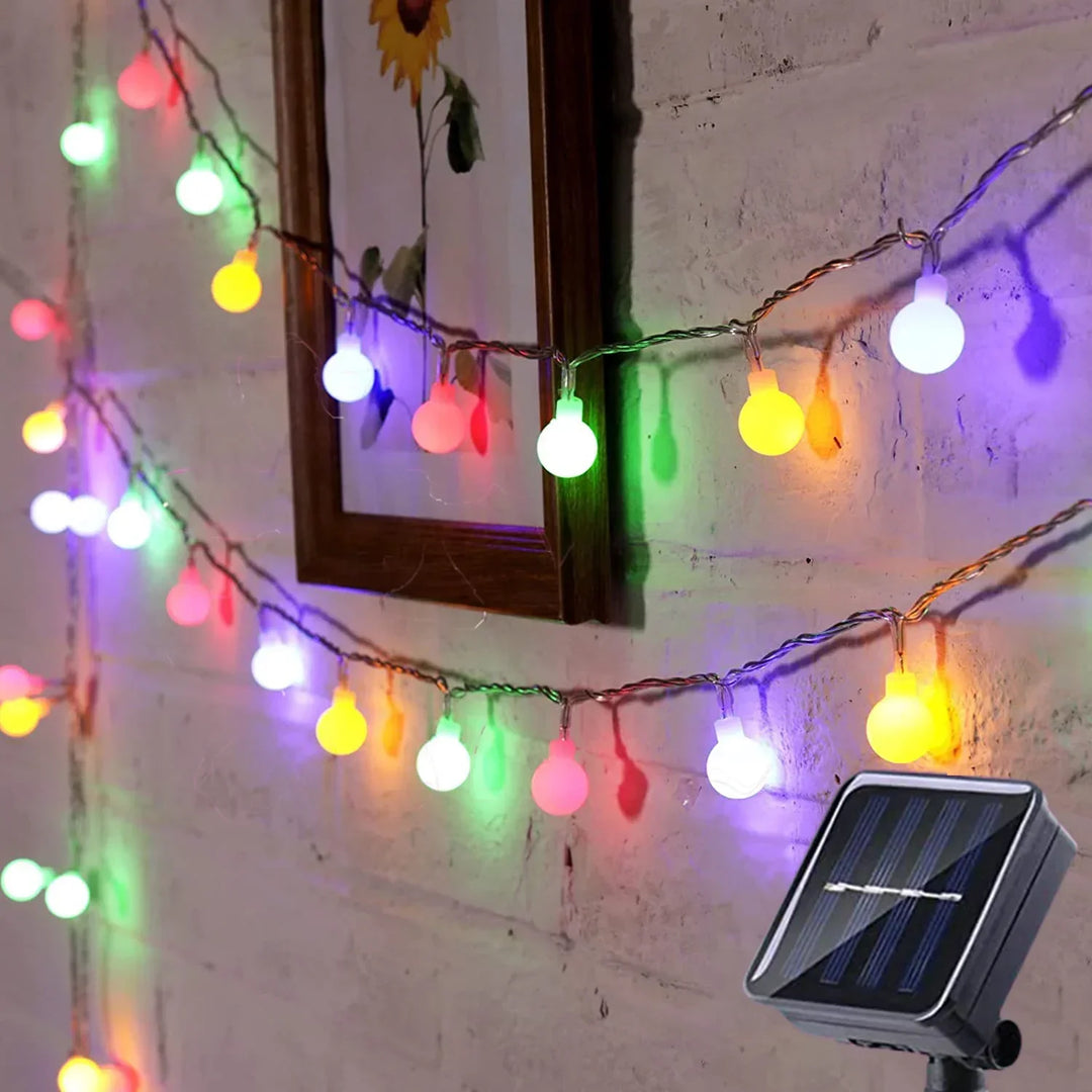 Eco-friendly solar powered LED string lights, waterproof festoon bulbs for garden & outdoor decor.