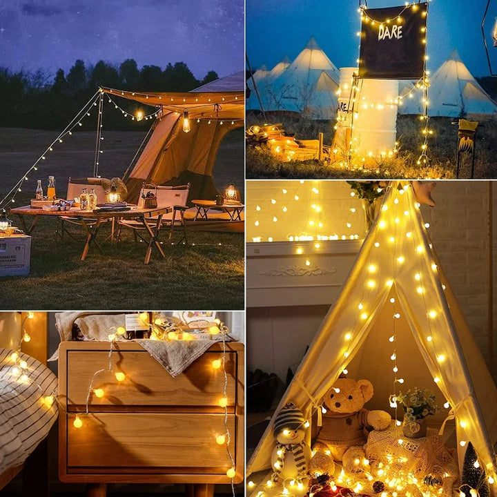 Versatile outdoor solar LED festoon lights, ideal for balcony, garden parties, or general patio lighting.