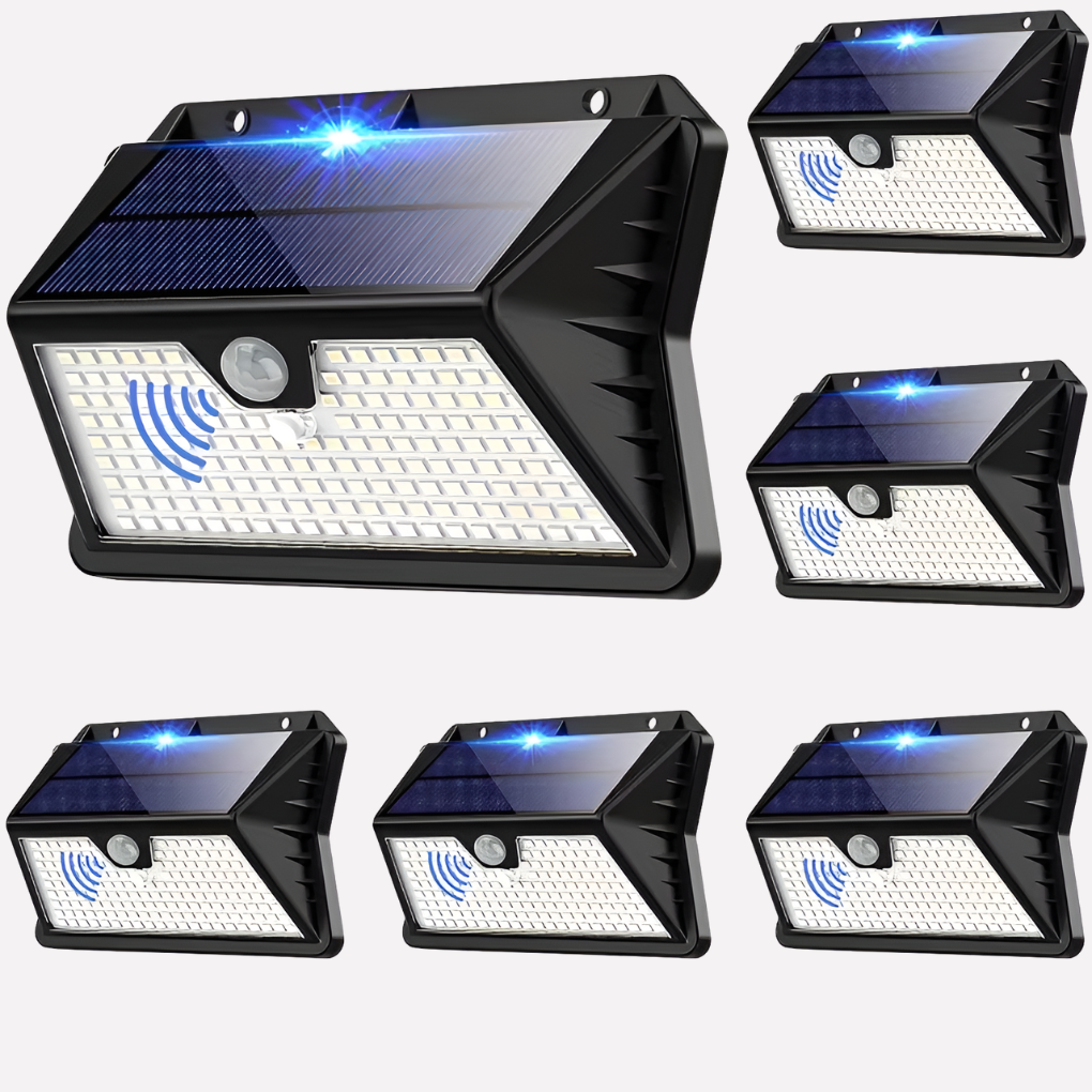 Outdoor solar motion sensor security light, cool white LED, wireless & waterproof for garden, patio, pathway.