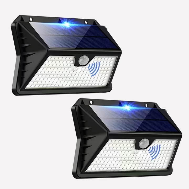 New4 outdoor solar LED security light with motion sensor, wireless installation for enhanced home safety.