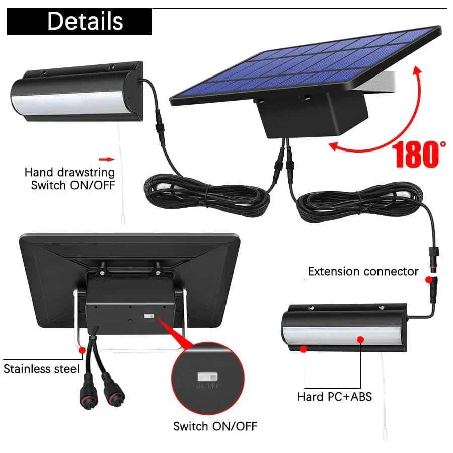 Outdoor Solar Pendant LED Light with dual/single options, art deco style, warm/cool white, weatherproof, 30 LEDs per head.