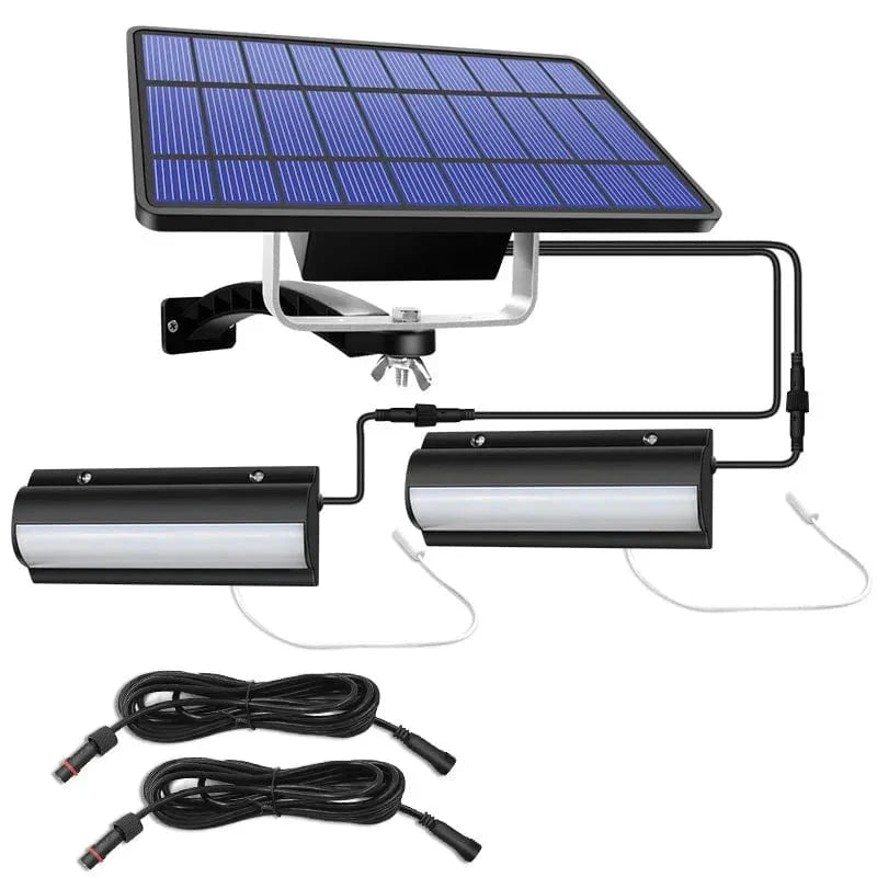 Outdoor Solar Pendant LED Light with dual/single options, art deco style, warm/cool white, weatherproof, 30 LEDs per head.