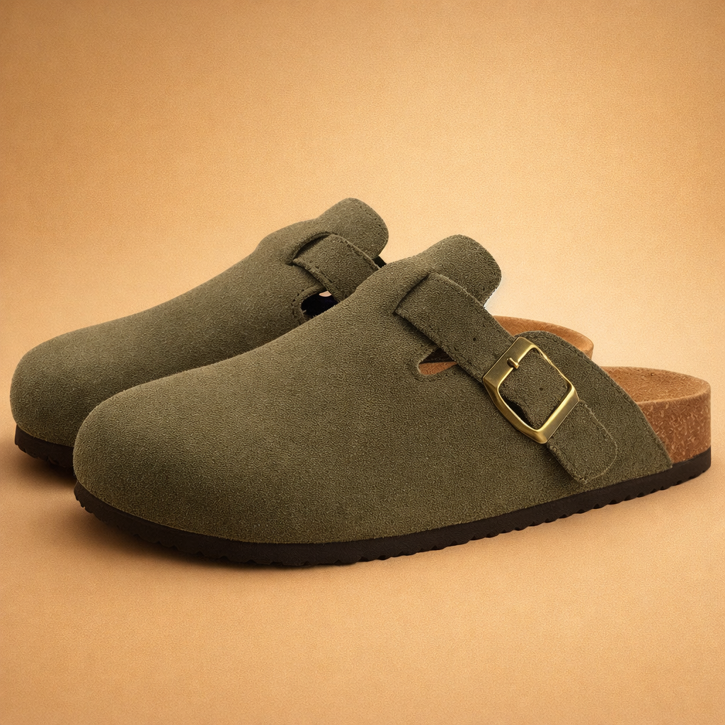Person wearing versatile unisex premium sandals for a walk on the beach. Comfortable & durable summer casual footwear.