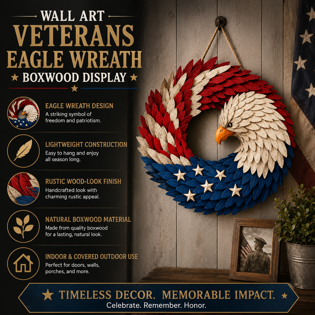 American themed eagle wreath, a thoughtful gift for veterans or enhancing patriotic home and patio decor.