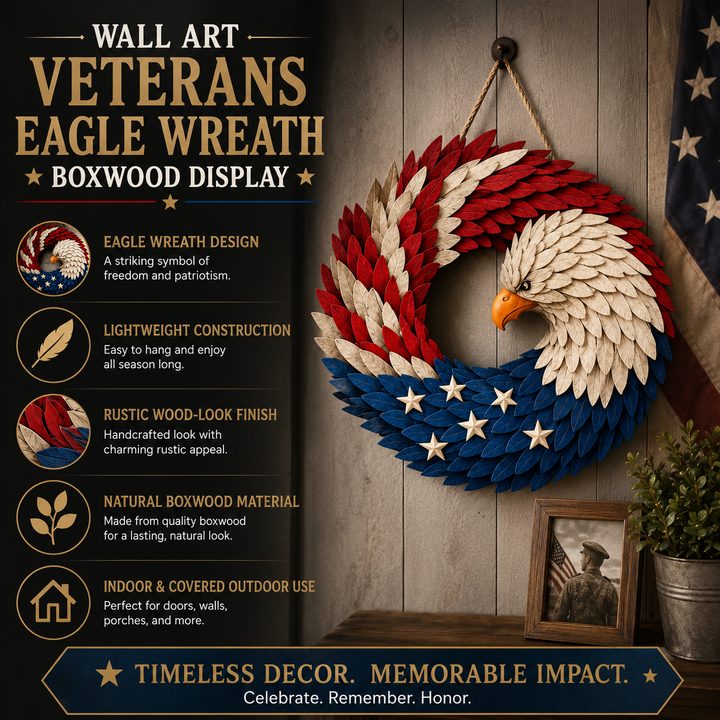 American themed eagle wreath, a thoughtful gift for veterans or enhancing patriotic home and patio decor.