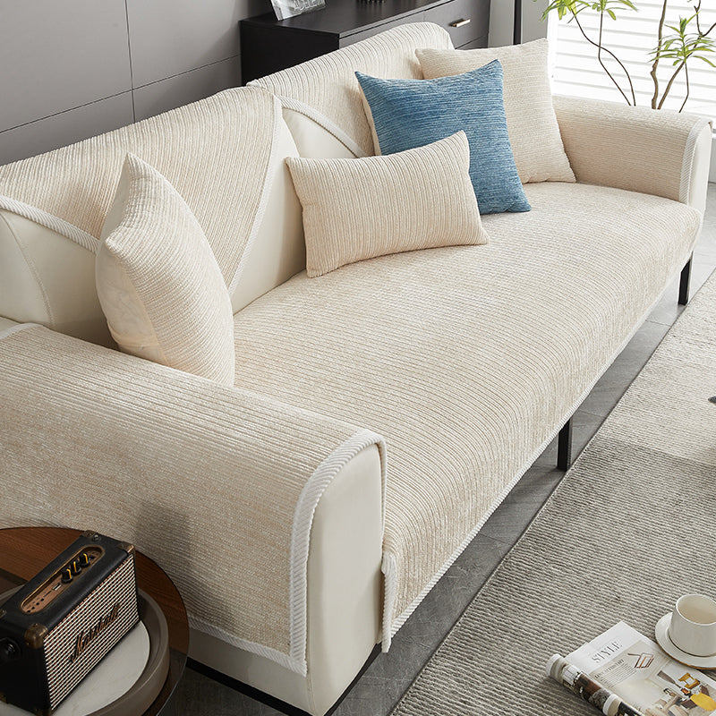 Pet-friendly striped chenille sofa cover anti-scratch design in soft fabric, adds chic style and protects furniture from dama