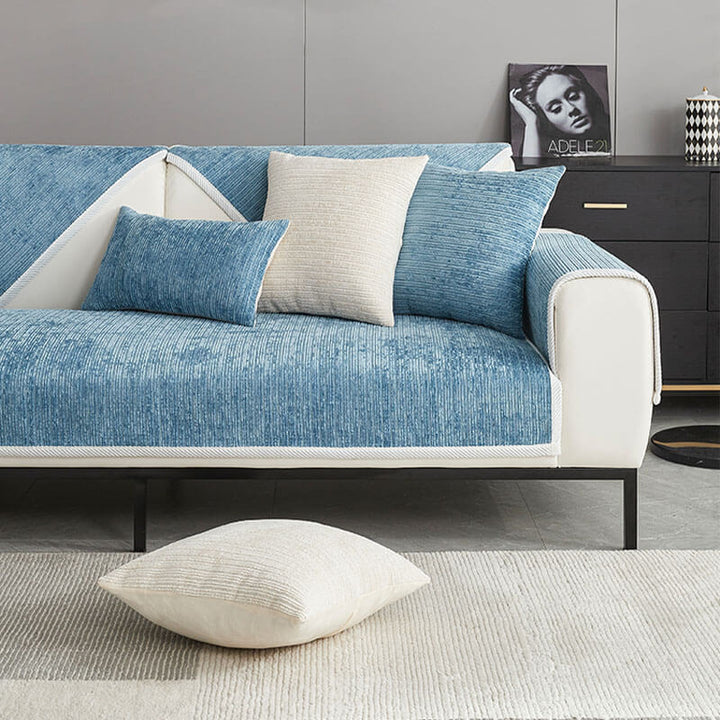 Pet-friendly striped chenille sofa cover anti-scratch design in soft fabric, adds chic style and protects furniture from dama