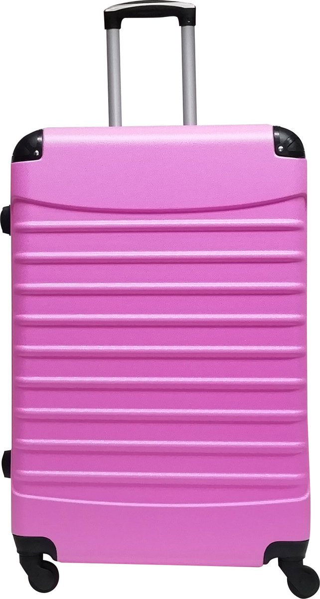 Durable pink hardshell 2-piece travel luggage set, wheeled suitcases, carry-on & checked bags for unisex travelers.