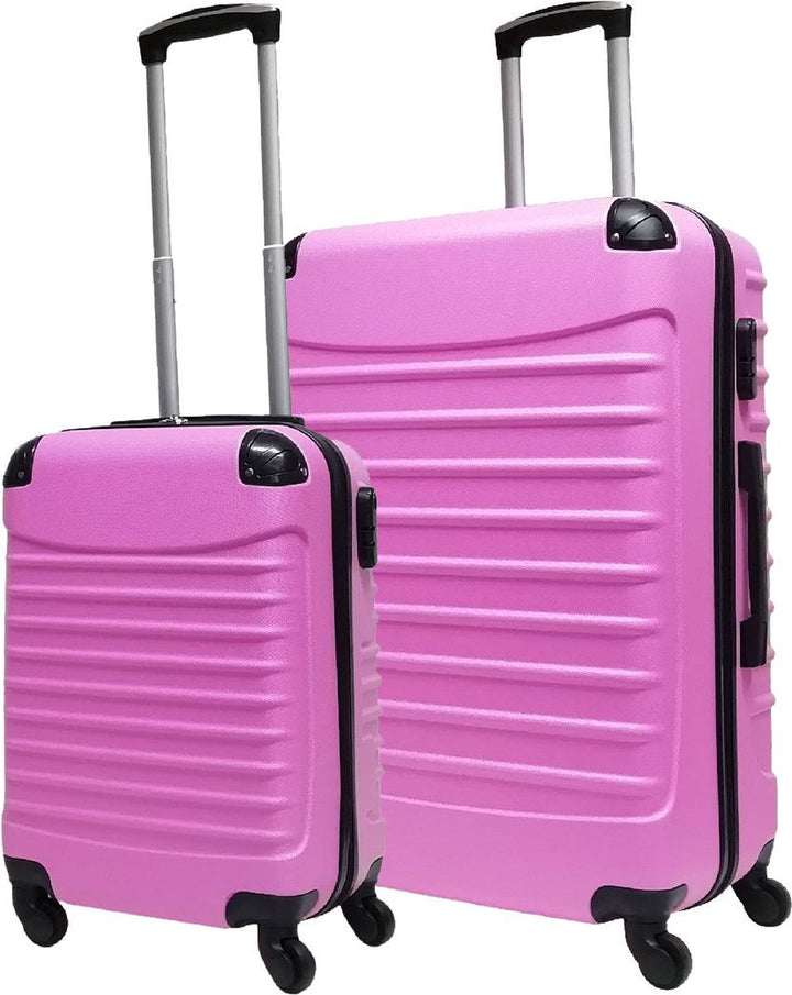 Unisex hardshell wheeled luggage set, durable pink travel suitcases for carry-on & checked baggage.