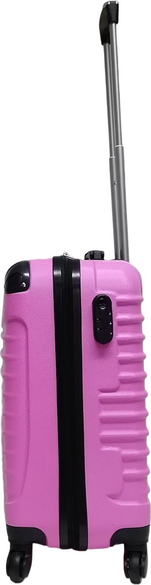 Durable pink hardshell carry-on & large checked suitcase set for travel, easy-roll spinner wheels.