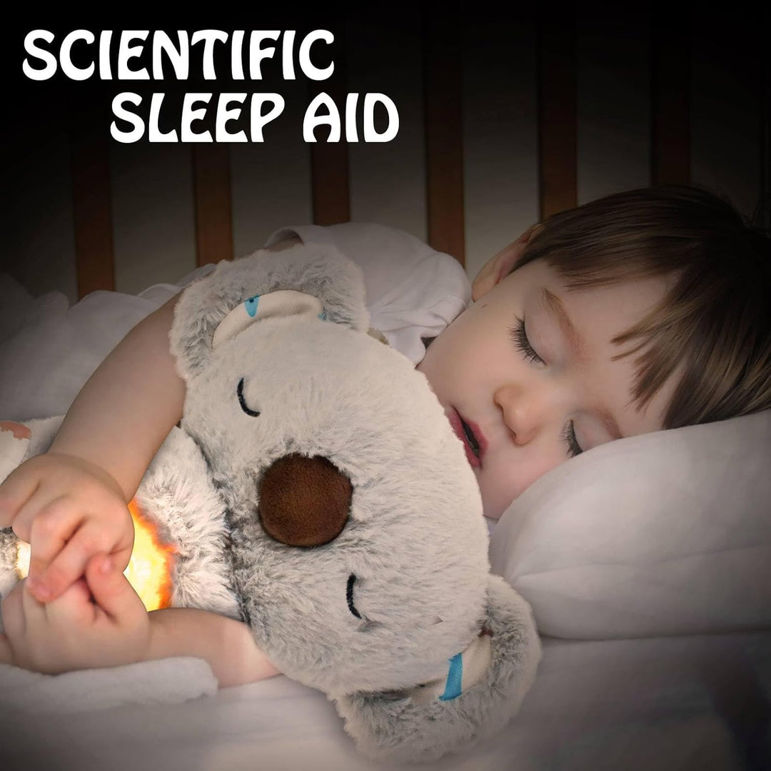 Plush teddy for kids with glowing nightlight, soothing heartbeat, realistic breathing; provides comfort and relaxation.