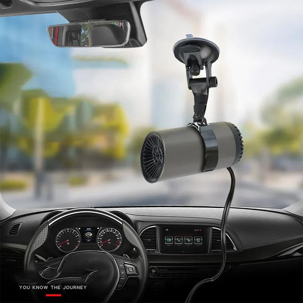 Portable 12V car heater & defroster quickly clears windshield fog & ice for safe winter driving.