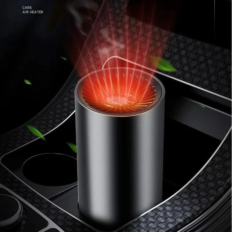 Small portable auto warmer heating vehicle interior, enhancing comfort during cold winter driving.