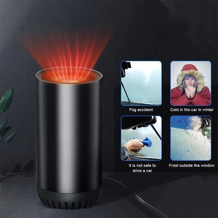 Ergonomic portable 12V car heater with defrost function, an essential vehicle accessory for winter.