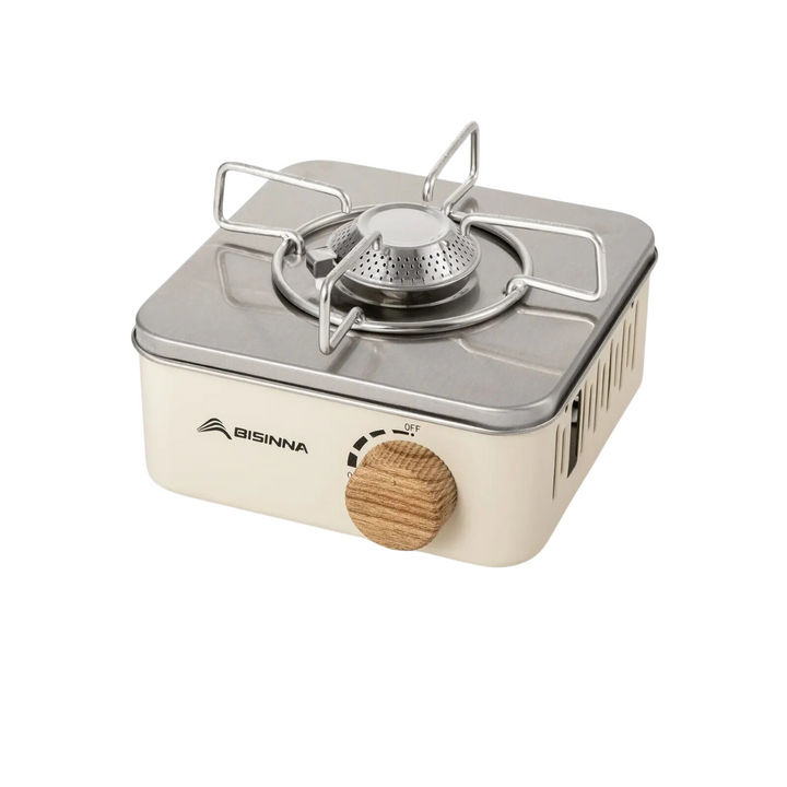 "Portable 2800W camping gas stove with compact design and carry case for efficient outdoor cooking and stability."
