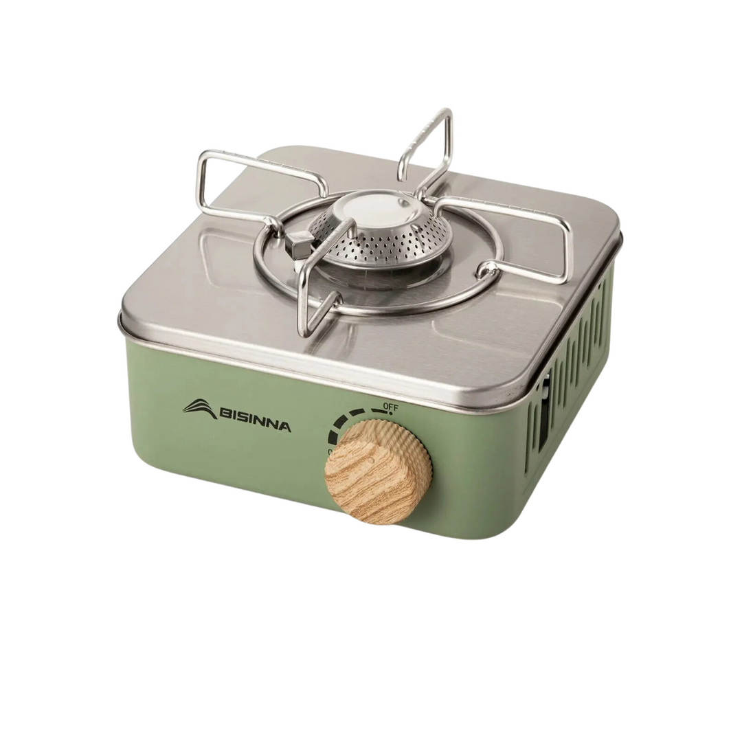 "Portable 2800W camping gas stove with compact design and carry case for efficient outdoor cooking and stability."