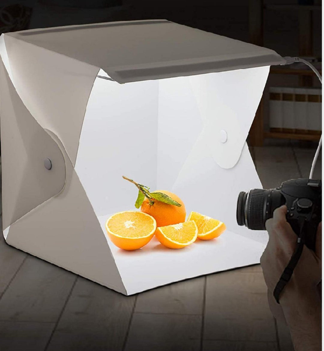 Portable LED lighting studio for professional product photography. Perfect for e-commerce & small items.