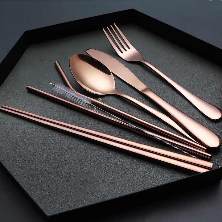 Durable portable stainless steel dining essentials for work.
