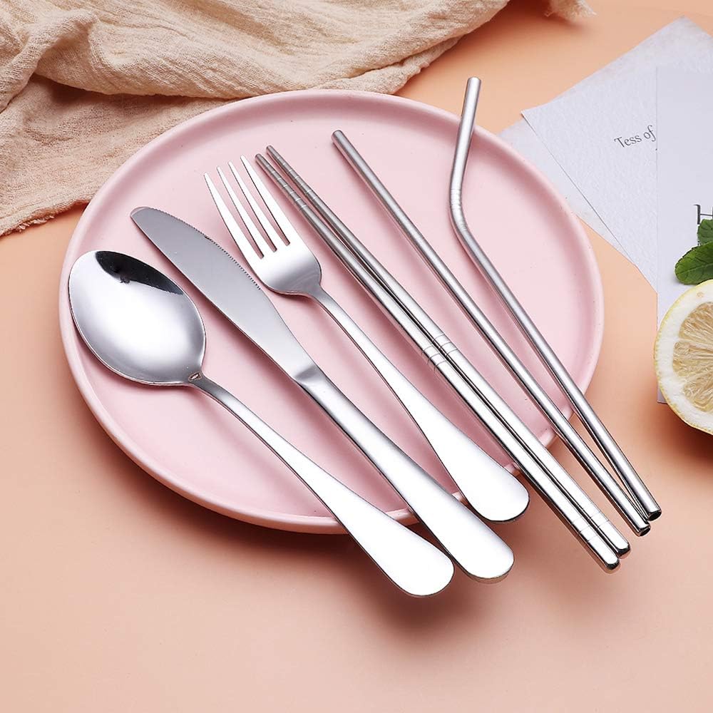 Travel essential: stainless steel reusable cutlery kit.