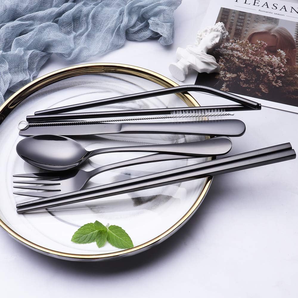 Eco-conscious stainless steel travel cutlery set for adults.