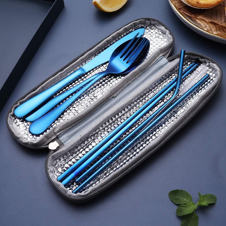Camping & travel: durable stainless steel portable utensil set.