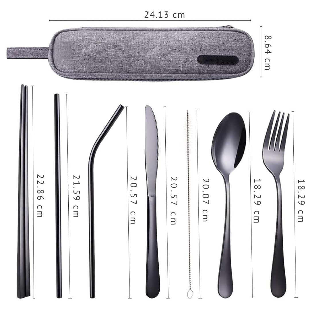 Stylish portable stainless steel cutlery set for modern travelers.