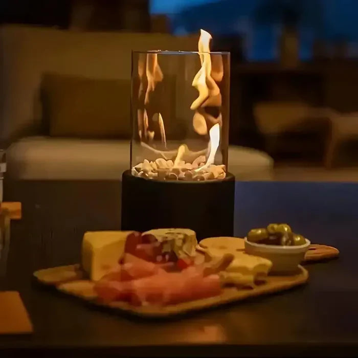 GlowLuxe tabletop fire pit providing a warm ambiance light, perfect for indoor decor, outdoor living & home.