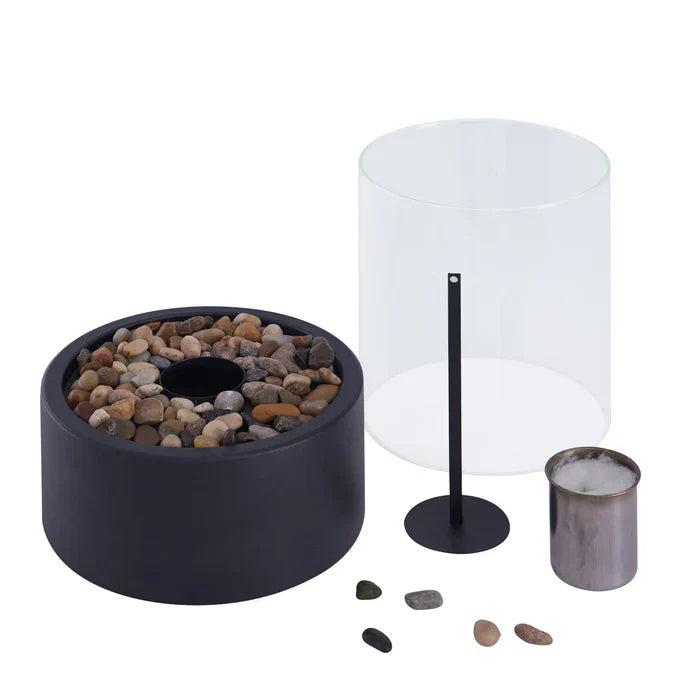 Outdoor portable tabletop fire pit, creating a captivating ambiance for patio decor & garden living.