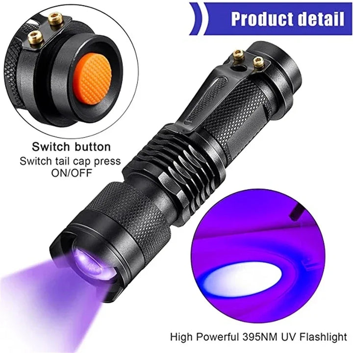 Ultraviolet inspection lamp for deep cleaning. Detect invisible pet urine stains with this powerful UV flashlight.