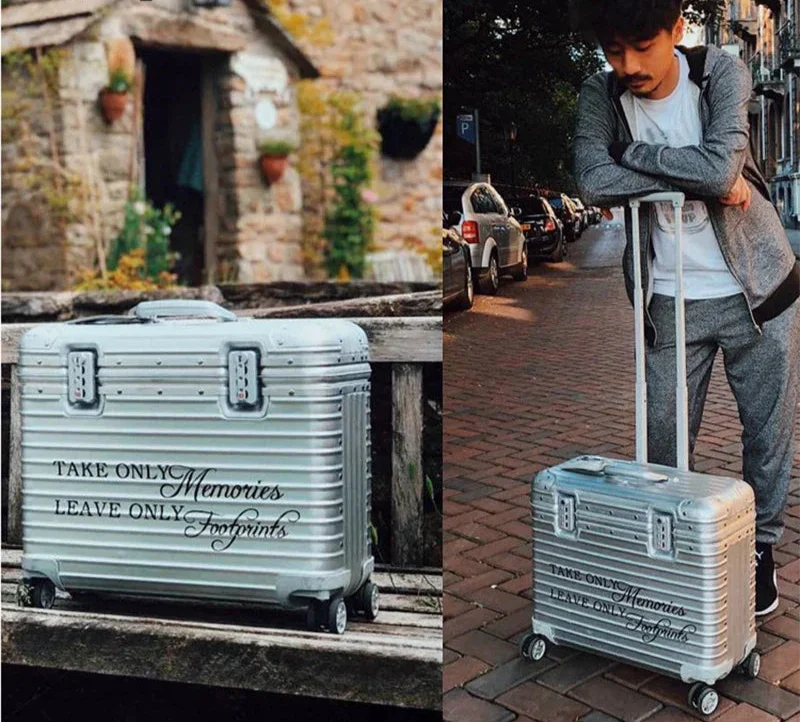 Unisex spinner luggage with TSA lock, durable aluminium-magnesium hard case for secure travel.
