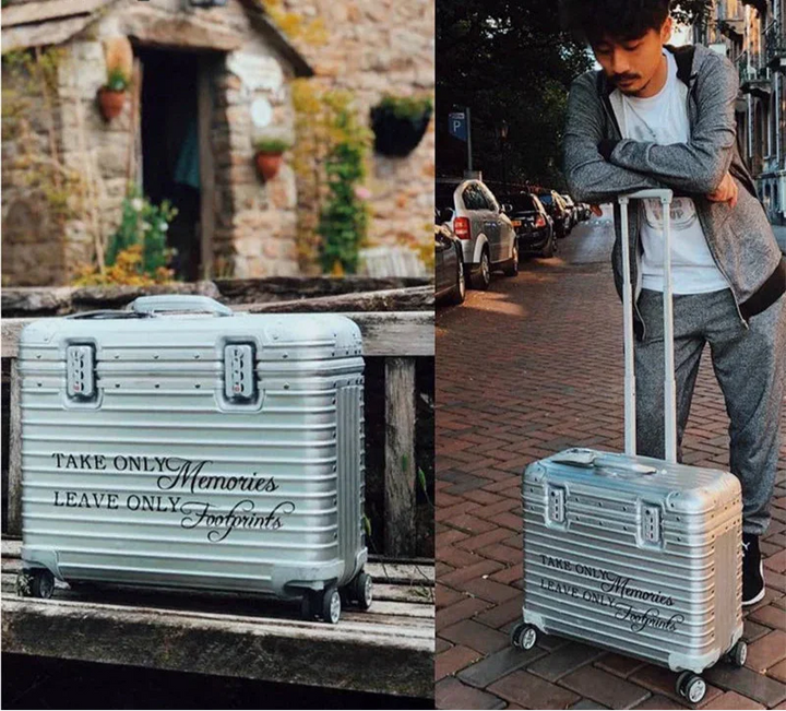 Unisex spinner luggage with TSA lock, durable aluminium-magnesium hard case for secure travel.