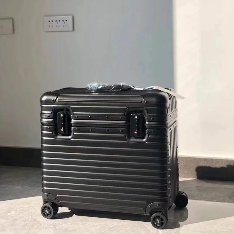 High-quality aluminium-magnesium hard case spinner suitcase, premium durable unisex luggage.