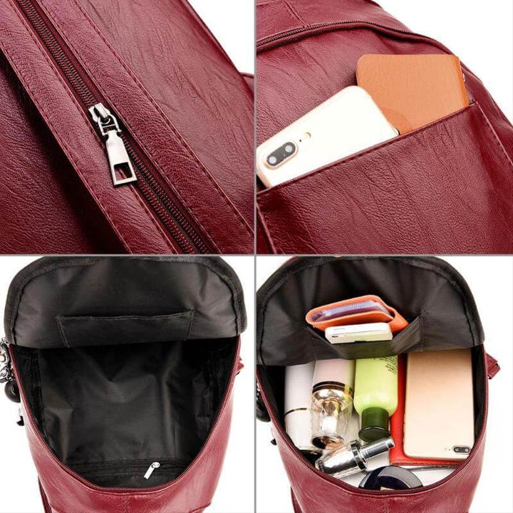 Functional everyday women's backpack, water-resistant sheepskin leather, secure design.