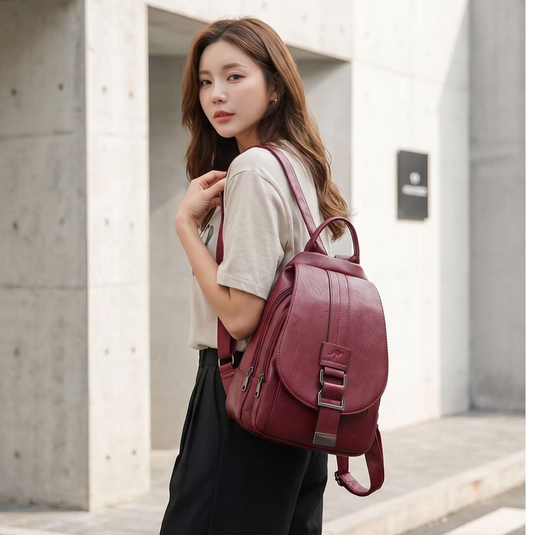 Stylish sheepskin leather backpack, anti-theft design, perfect for everyday fashion.