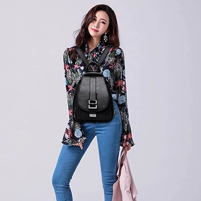 Premium water-resistant leather everyday backpack for women, a secure fashion statement.