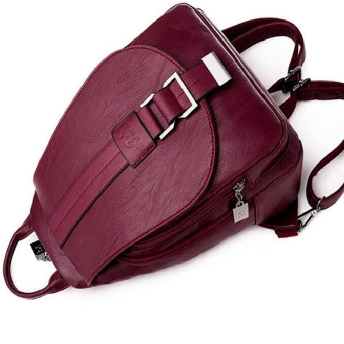 Durable women's water-resistant leather bag, anti-theft features for peace of mind.
