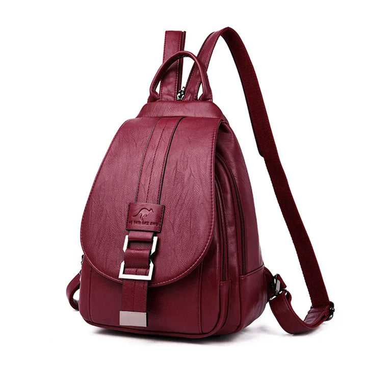 Elegant water-resistant leather backpack for women, ideal for daily commute.